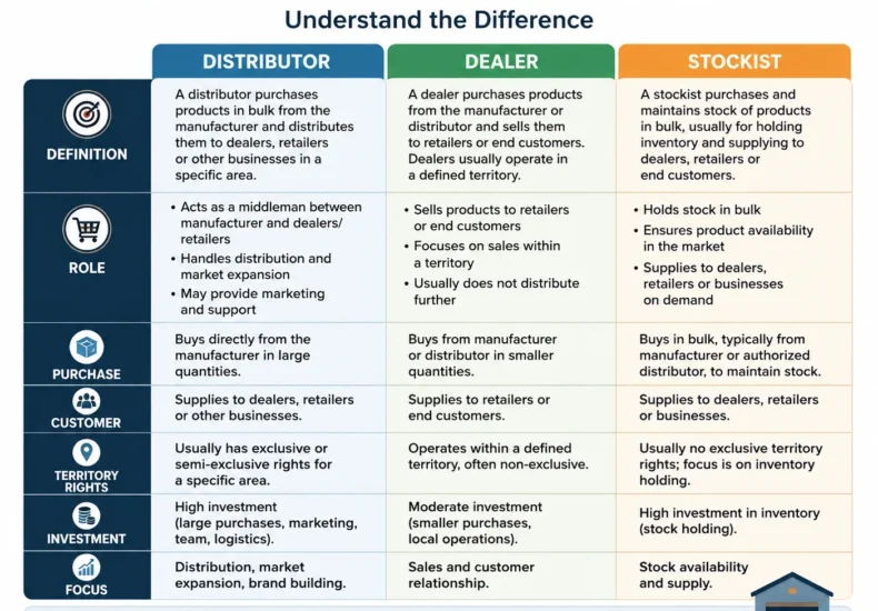 Distributor vs Dealer vs Stockist